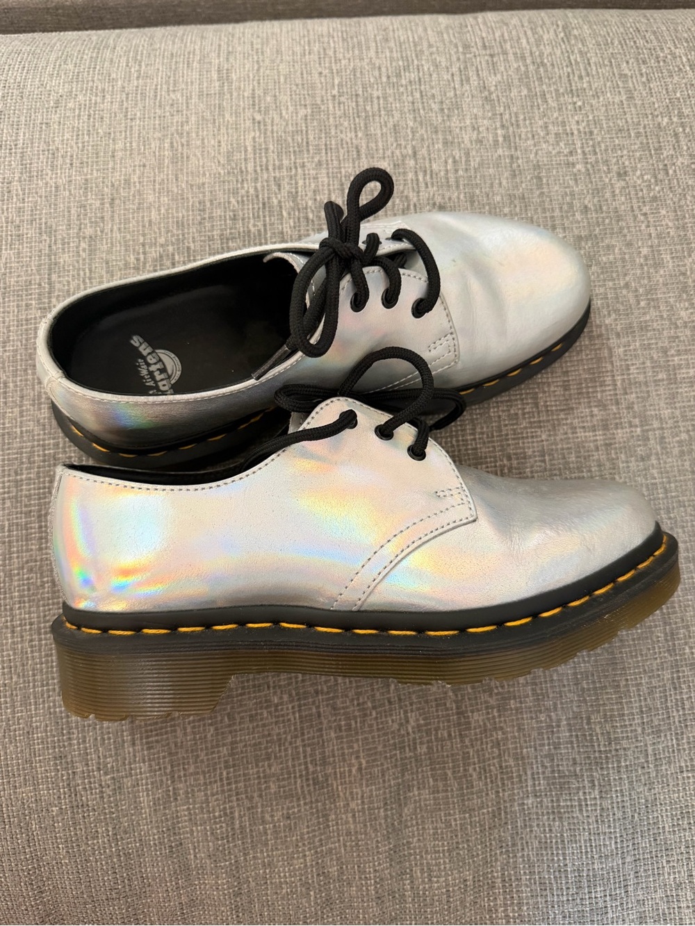 Dr. Martens Iridescent Silver Lace-Up Oxfords Shoes